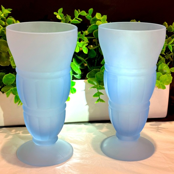 Anchor Hocking Dining Vintage 95s Frosted Blue Sodamilkshake Ice